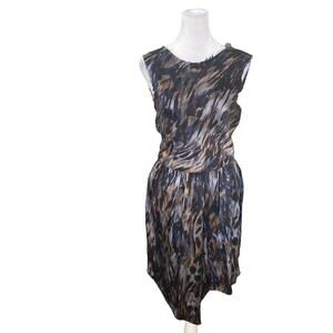 Ulla Johnson 100% Silk Abstract Printed Raw Edge Trim A - Line Dress Size 2